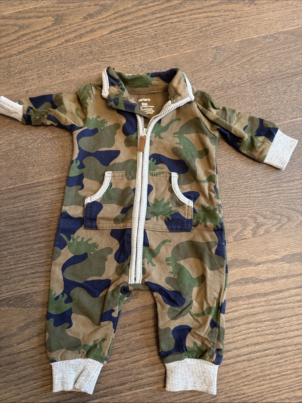 Carter's Green and Navy Camo Zip-Up One-Piece